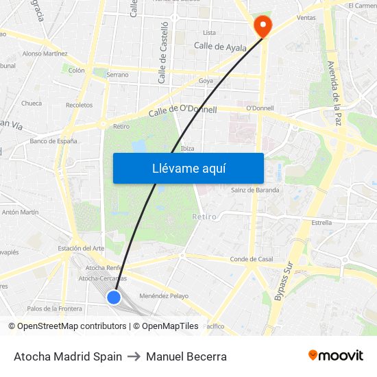 Atocha Madrid Spain to Manuel Becerra map