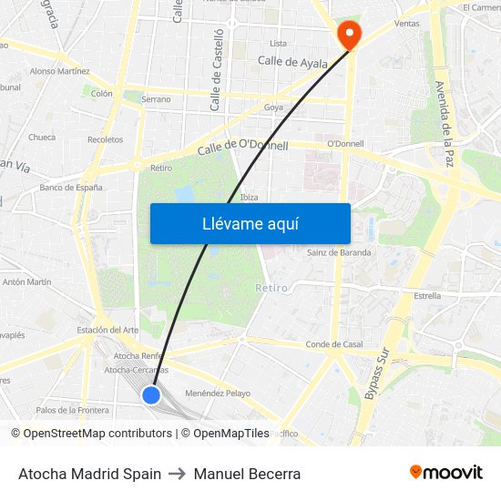 Atocha Madrid Spain to Manuel Becerra map