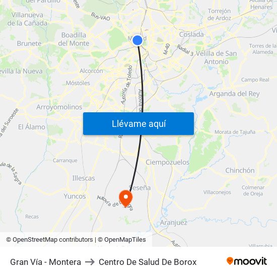 Gran Vía - Montera to Centro De Salud De Borox map