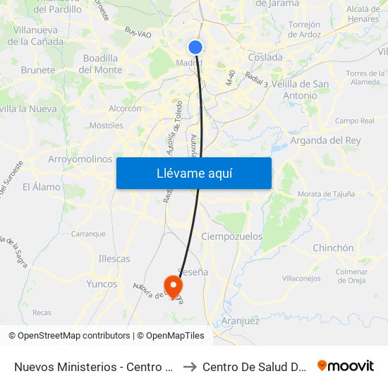 Nuevos Ministerios - Centro Comercial to Centro De Salud De Borox map