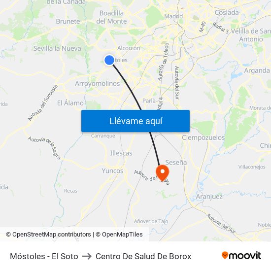 Móstoles - El Soto to Centro De Salud De Borox map