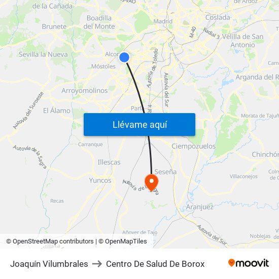 Joaquín Vilumbrales to Centro De Salud De Borox map