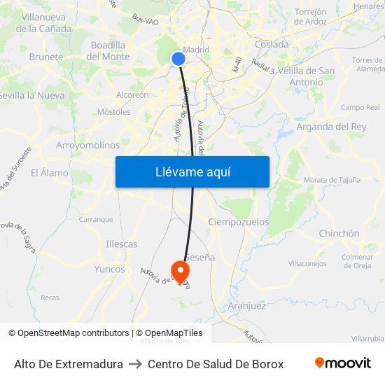 Alto De Extremadura to Centro De Salud De Borox map