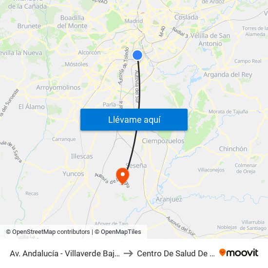 Av. Andalucía - Villaverde Bajo Cruce to Centro De Salud De Borox map