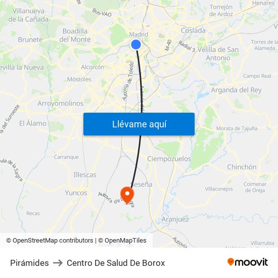 Pirámides to Centro De Salud De Borox map