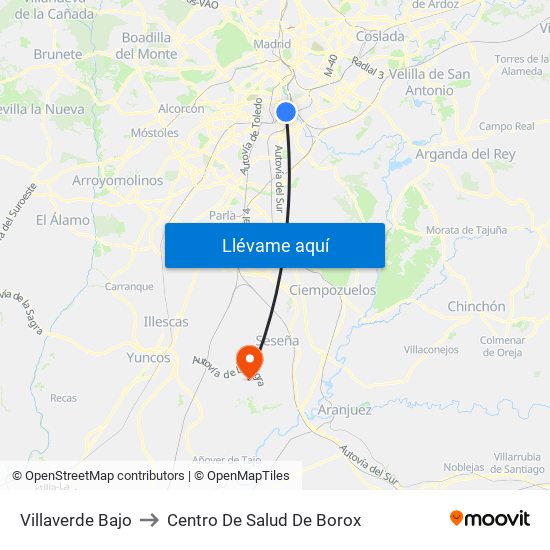 Villaverde Bajo to Centro De Salud De Borox map