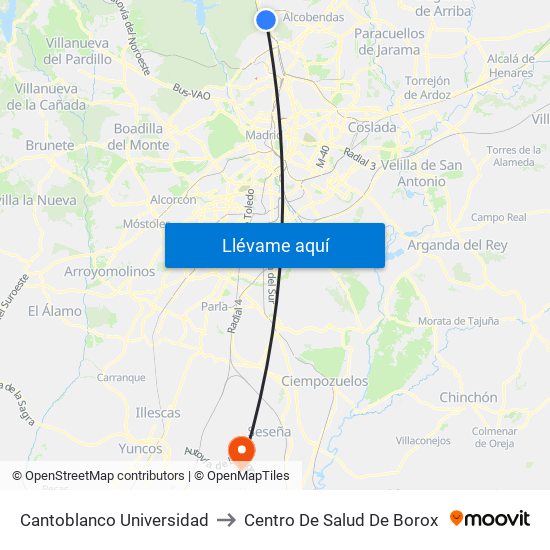 Cantoblanco Universidad to Centro De Salud De Borox map