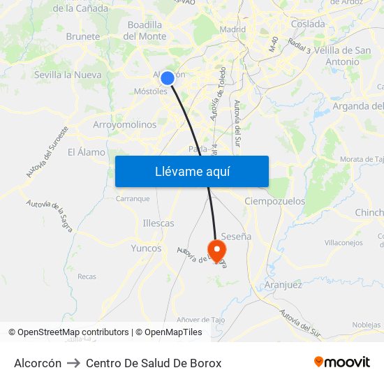 Alcorcón to Centro De Salud De Borox map