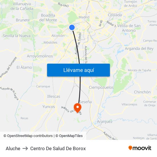 Aluche to Centro De Salud De Borox map