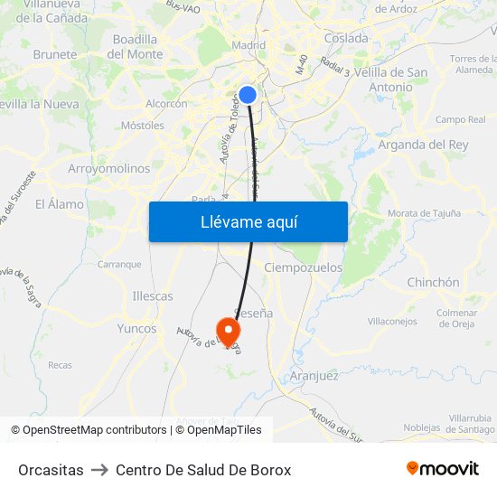 Orcasitas to Centro De Salud De Borox map