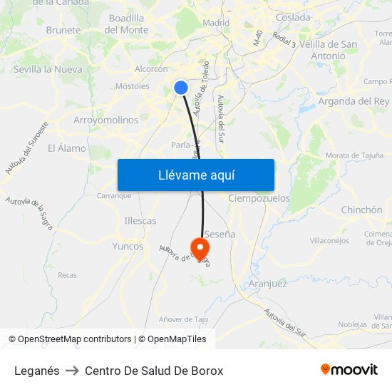 Leganés to Centro De Salud De Borox map