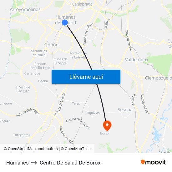 Humanes to Centro De Salud De Borox map