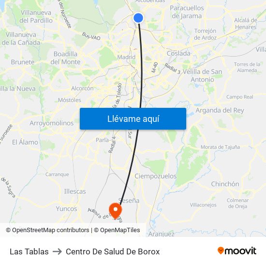 Las Tablas to Centro De Salud De Borox map
