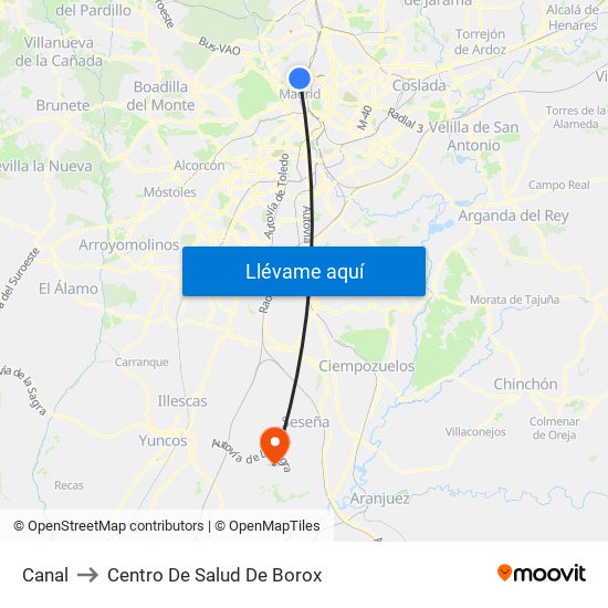 Canal to Centro De Salud De Borox map