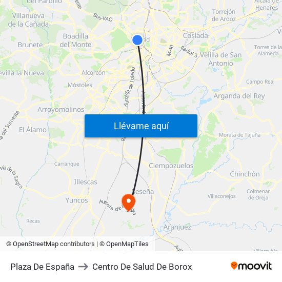 Plaza De España to Centro De Salud De Borox map