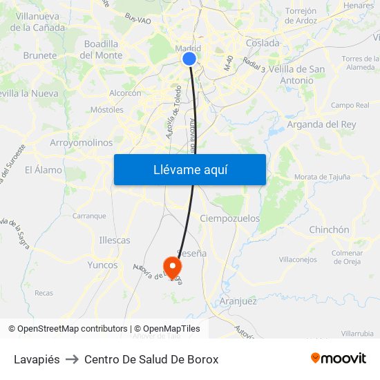 Lavapiés to Centro De Salud De Borox map