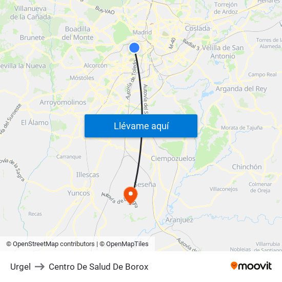 Urgel to Centro De Salud De Borox map
