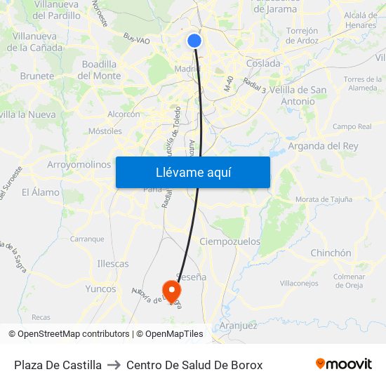 Plaza De Castilla to Centro De Salud De Borox map