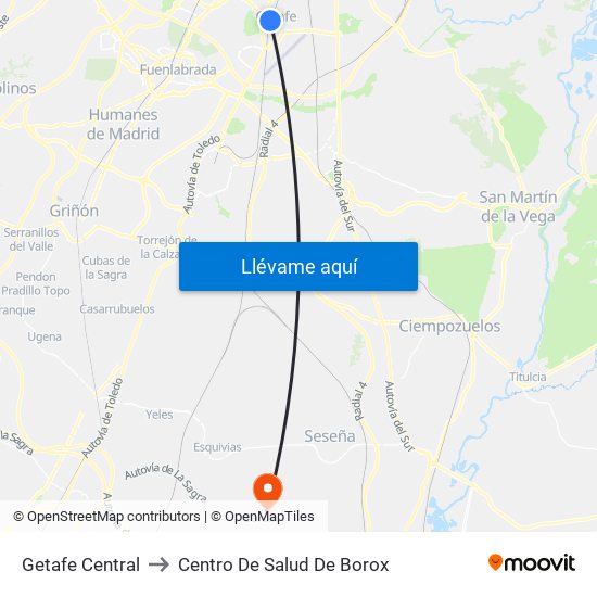 Getafe Central to Centro De Salud De Borox map