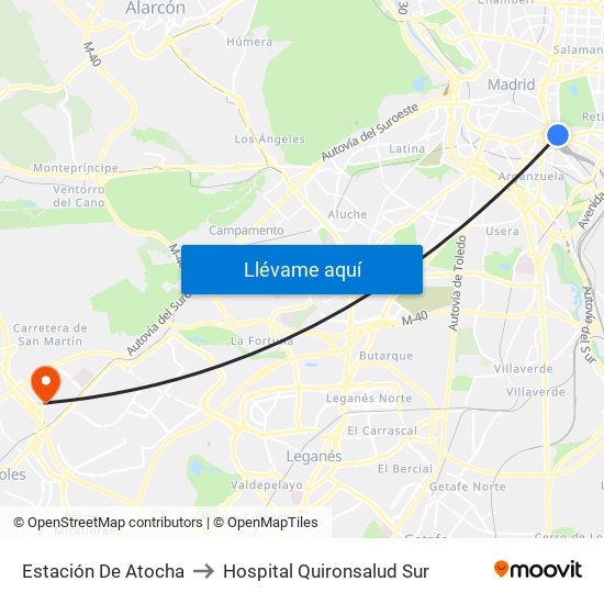 Estación De Atocha to Hospital Quironsalud Sur map