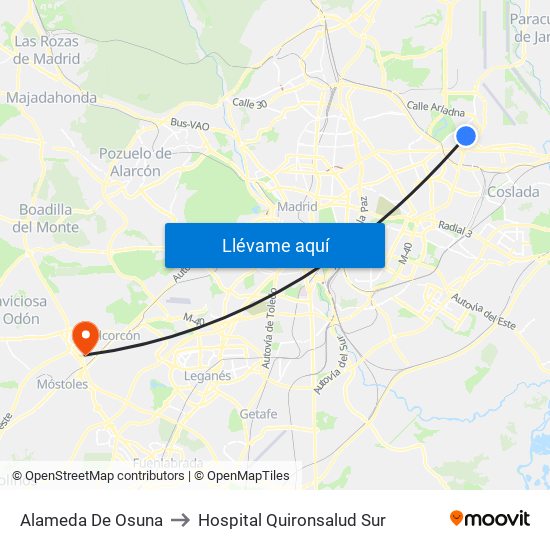 Alameda De Osuna to Hospital Quironsalud Sur map