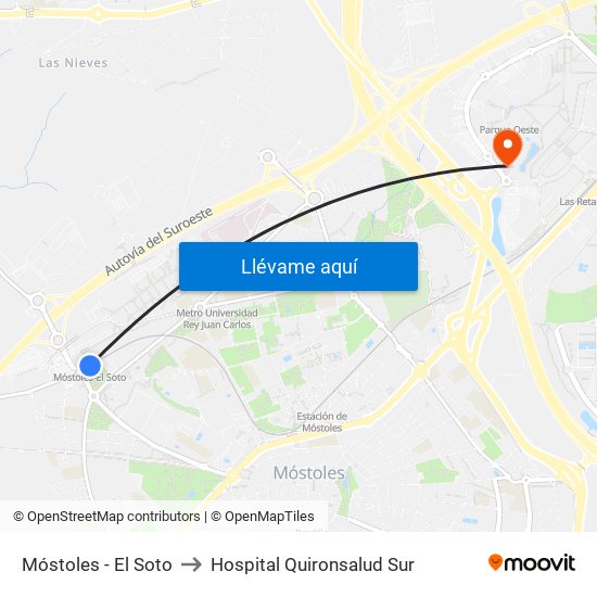 Móstoles - El Soto to Hospital Quironsalud Sur map