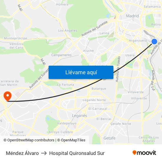 Méndez Álvaro to Hospital Quironsalud Sur map