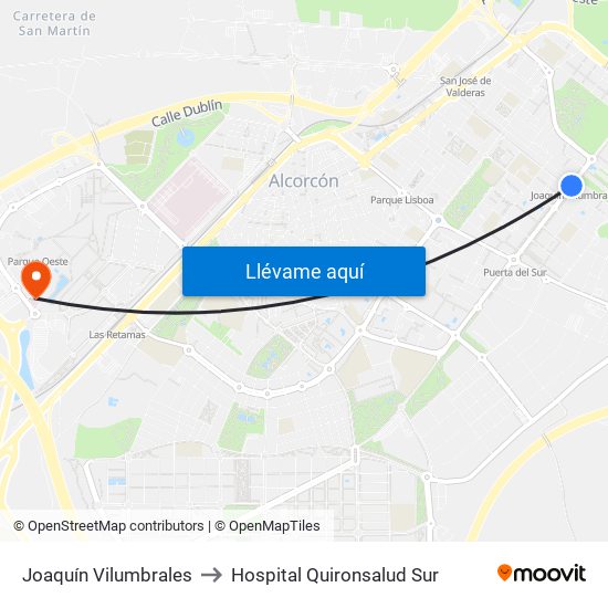 Joaquín Vilumbrales to Hospital Quironsalud Sur map