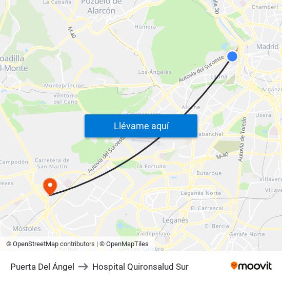 Puerta Del Ángel to Hospital Quironsalud Sur map