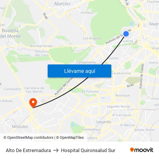 Alto De Extremadura to Hospital Quironsalud Sur map