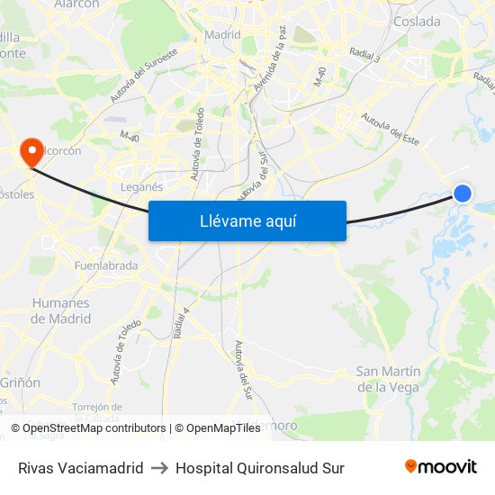Rivas Vaciamadrid to Hospital Quironsalud Sur map