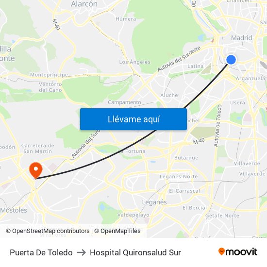 Puerta De Toledo to Hospital Quironsalud Sur map