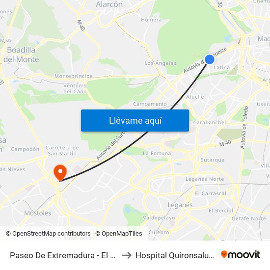 Paseo De Extremadura - El Greco to Hospital Quironsalud Sur map