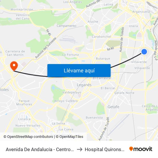 Avenida De Andalucía - Centro Comercial to Hospital Quironsalud Sur map