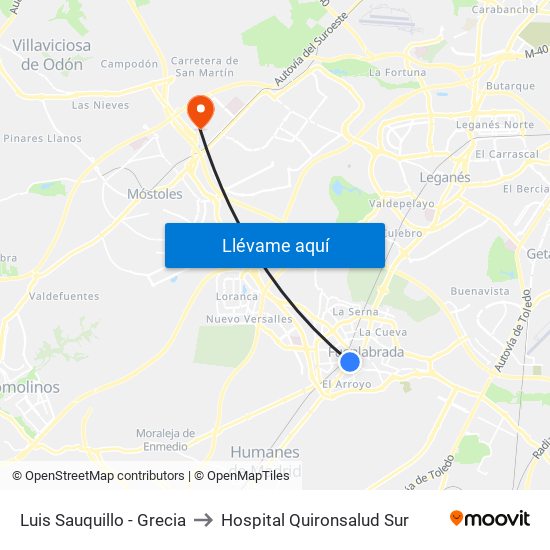 Luis Sauquillo - Grecia to Hospital Quironsalud Sur map