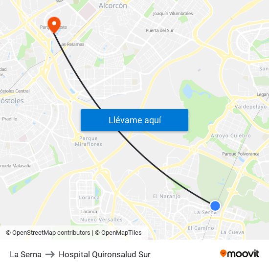 La Serna to Hospital Quironsalud Sur map