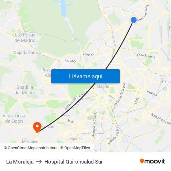 La Moraleja to Hospital Quironsalud Sur map