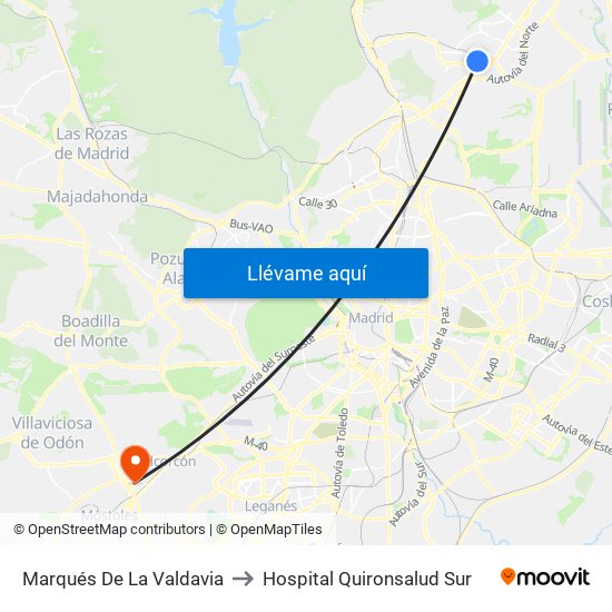 Marqués De La Valdavia to Hospital Quironsalud Sur map