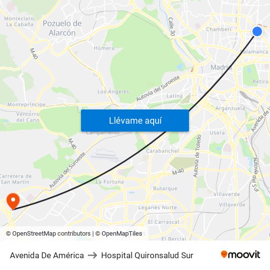 Avenida De América to Hospital Quironsalud Sur map