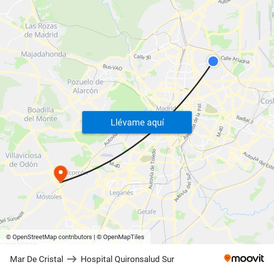 Mar De Cristal to Hospital Quironsalud Sur map