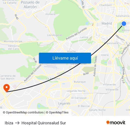 Ibiza to Hospital Quironsalud Sur map