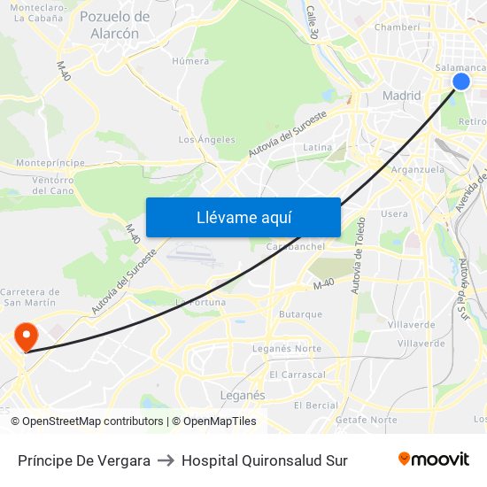 Príncipe De Vergara to Hospital Quironsalud Sur map