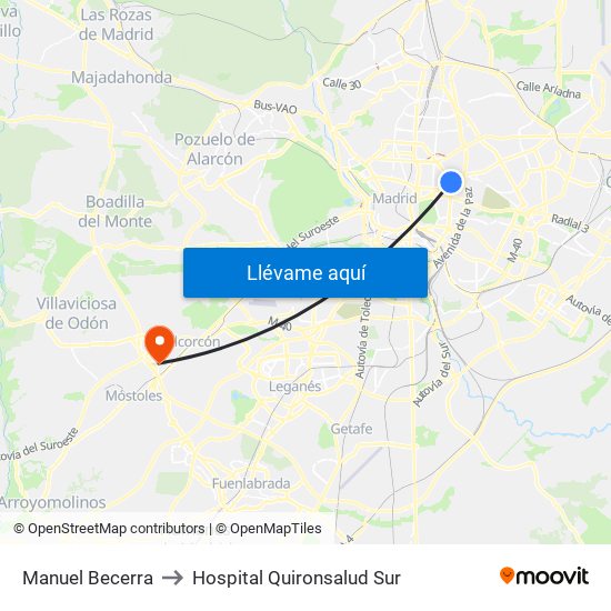 Manuel Becerra to Hospital Quironsalud Sur map