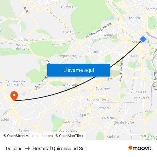 Delicias to Hospital Quironsalud Sur map