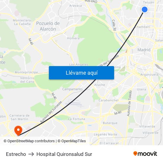 Estrecho to Hospital Quironsalud Sur map