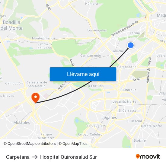 Carpetana to Hospital Quironsalud Sur map