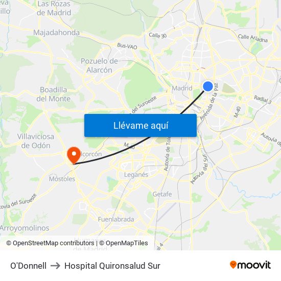 O'Donnell to Hospital Quironsalud Sur map