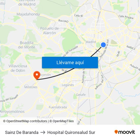 Sainz De Baranda to Hospital Quironsalud Sur map