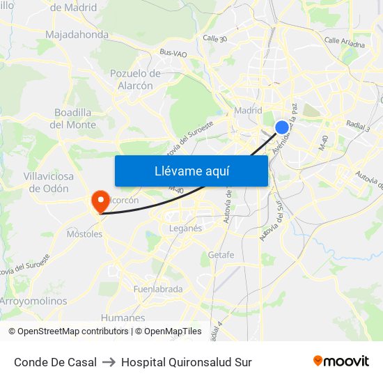 Conde De Casal to Hospital Quironsalud Sur map