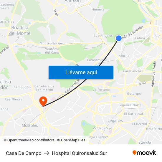 Casa De Campo to Hospital Quironsalud Sur map